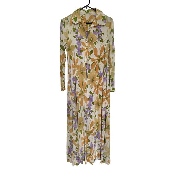 American Vintage unbranded 70's yellow Floral Maxi button down Dress medium - Picture 16 of 16